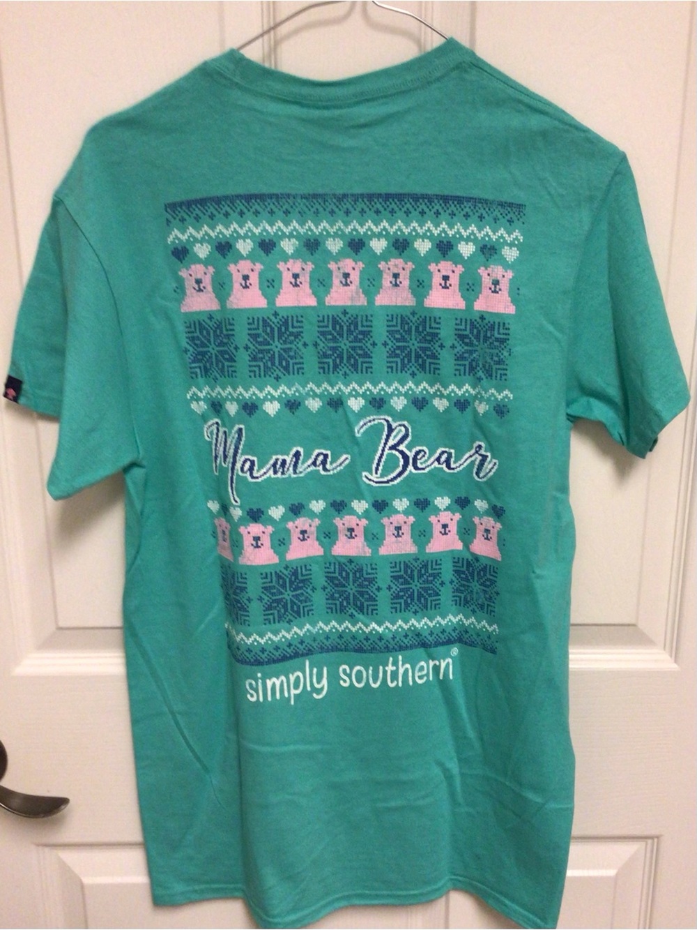 NWT Simply Southern Mama Bear Fair Isle Holiday Short Sleeve Tee S